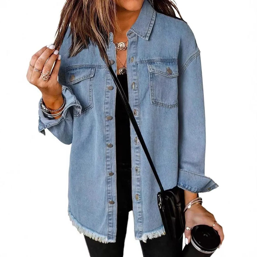 Zefira | Women's Oversized Button-Down Denim Shirt Jacket
