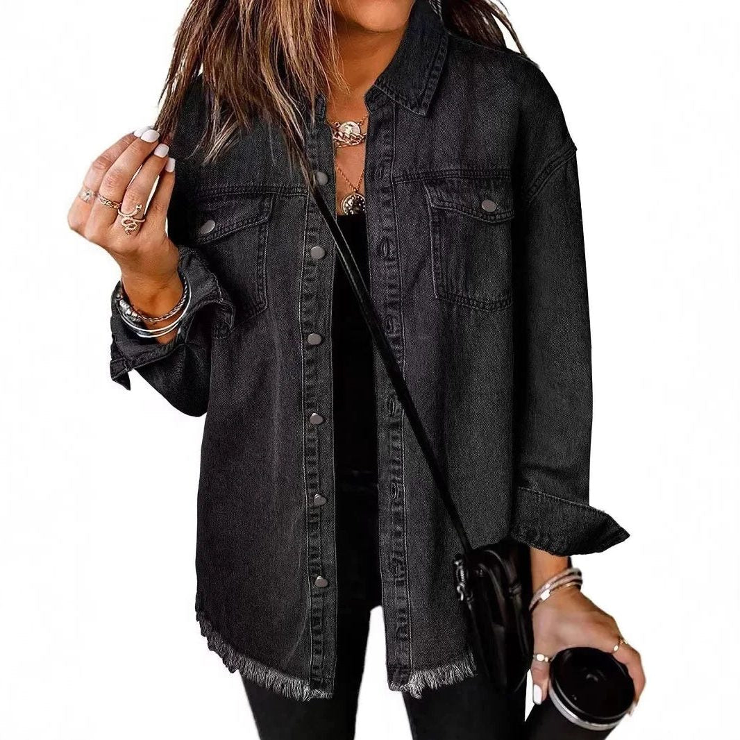 Zefira | Women's Oversized Button-Down Denim Shirt Jacket