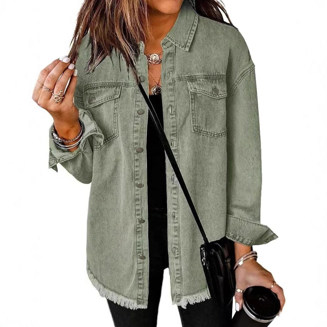 Zefira | Women's Oversized Button-Down Denim Shirt Jacket