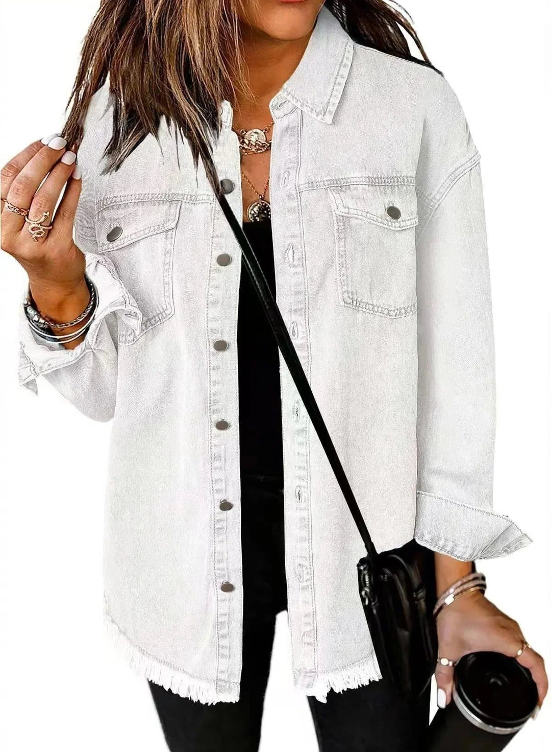 Zefira | Women's Oversized Button-Down Denim Shirt Jacket