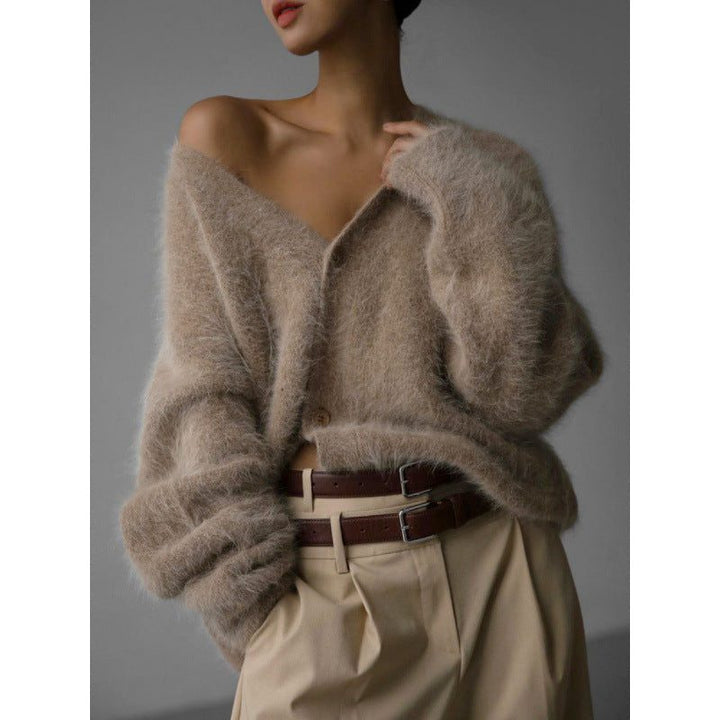 Sieglinde | Women's Oversized Mohair Cardigan with V-Neck