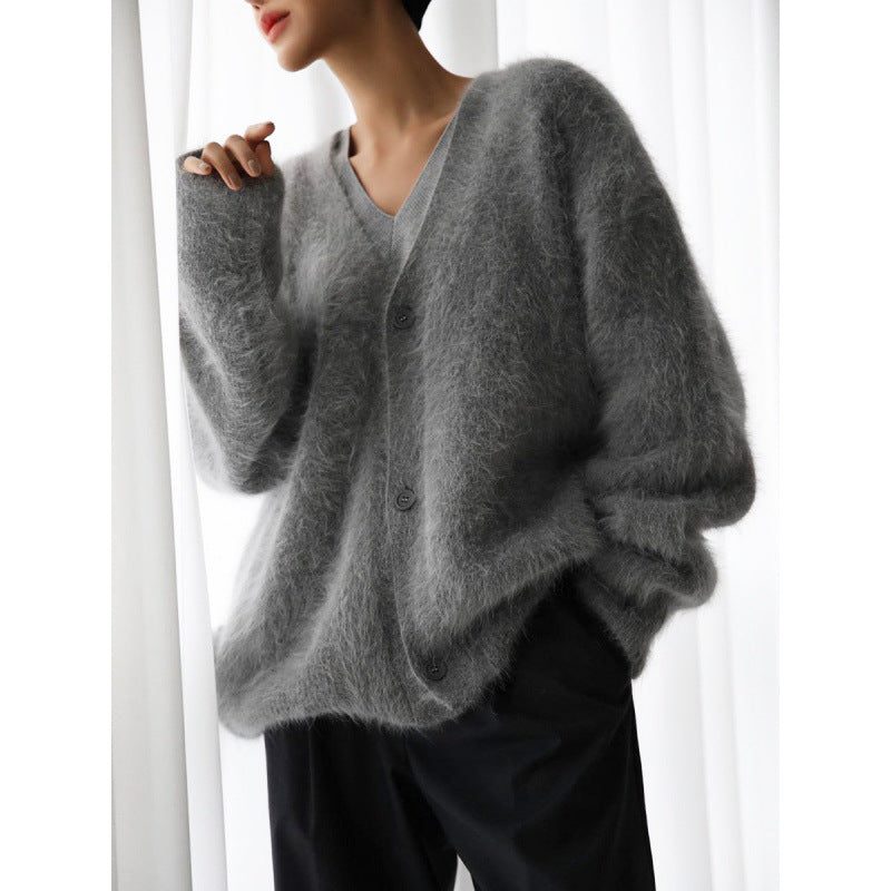 Sieglinde | Women's Oversized Mohair Cardigan with V-Neck