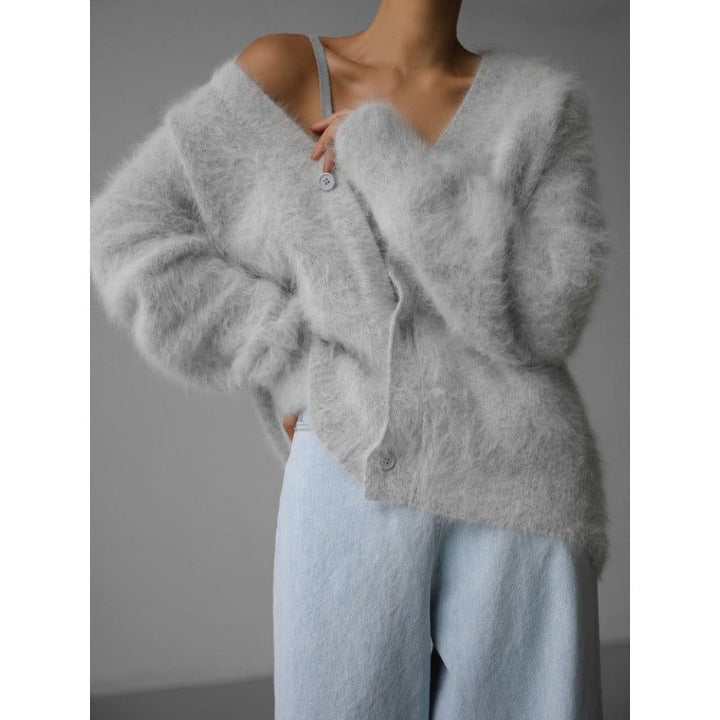 Sieglinde | Women's Oversized Mohair Cardigan with V-Neck