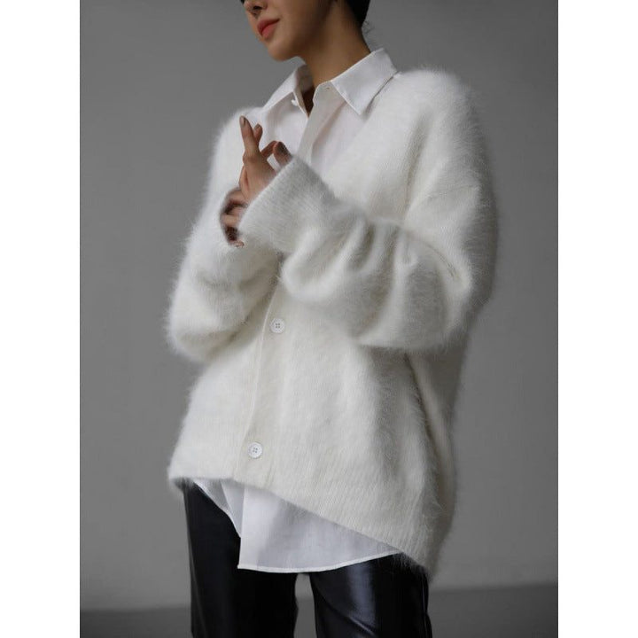 Sieglinde | Women's Oversized Mohair Cardigan with V-Neck