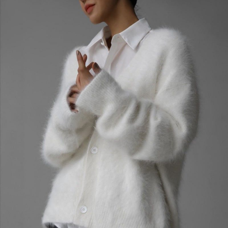 Sieglinde | Women's Oversized Mohair Cardigan with V-Neck