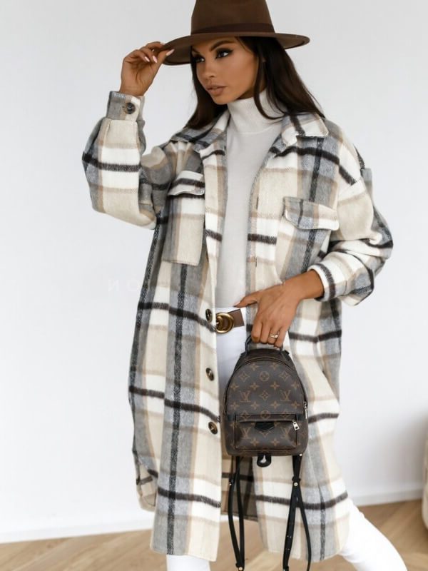 Brigida | Women's Oversized Plaid Coat with Button-Down