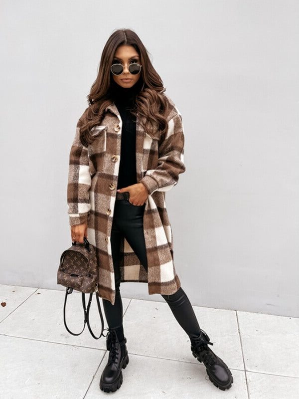 Brigida | Women's Oversized Plaid Coat with Button-Down