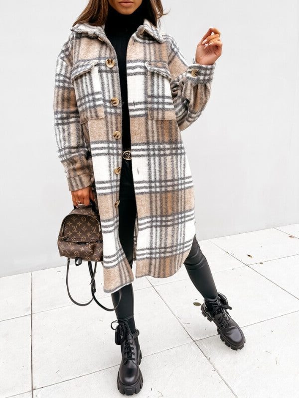 Brigida | Women's Oversized Plaid Coat with Button-Down