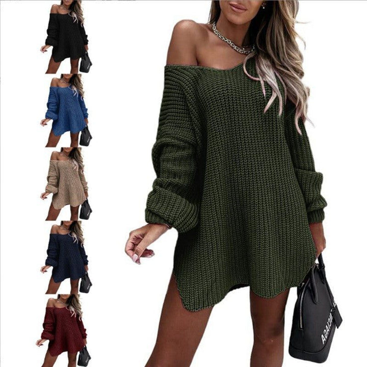 Amaranthe | Women's Oversized Ribbed Knit Off-Shoulder Dress