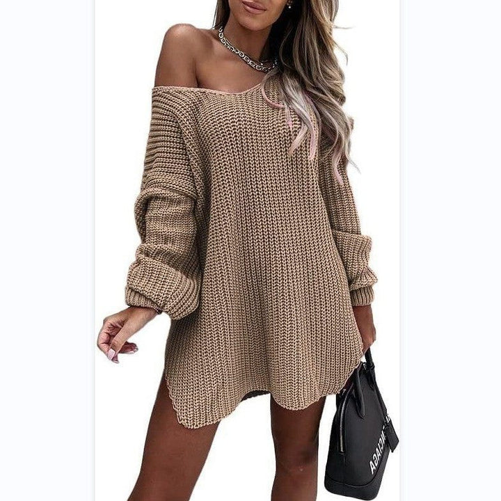 Amaranthe | Women's Oversized Ribbed Knit Off-Shoulder Dress