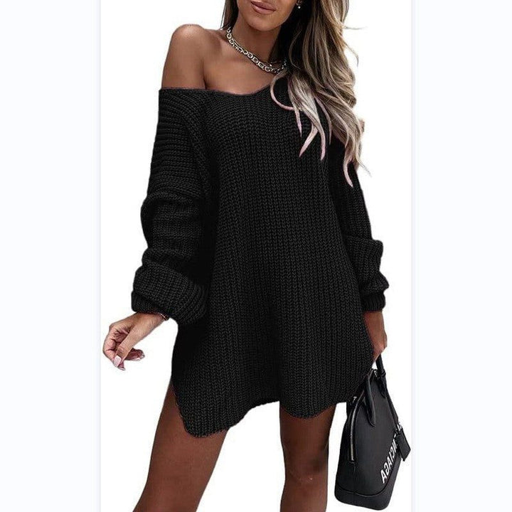 Amaranthe | Women's Oversized Ribbed Knit Off-Shoulder Dress