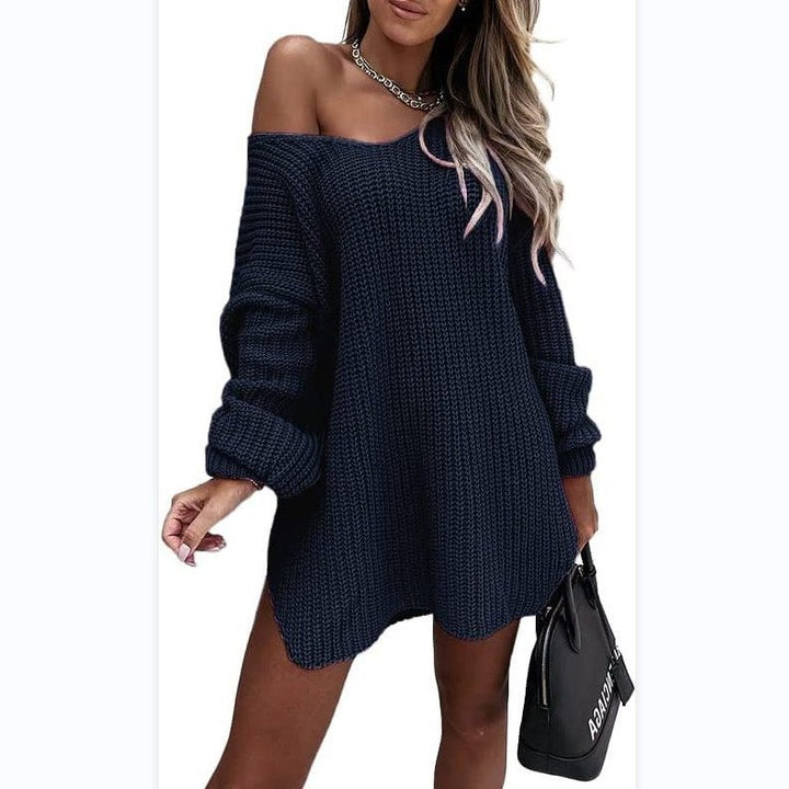 Amaranthe | Women's Oversized Ribbed Knit Off-Shoulder Dress