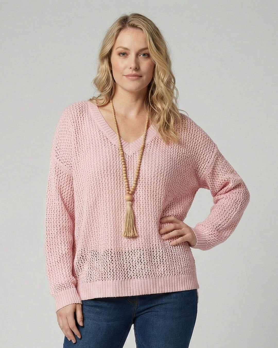 Azelma | Women's Ribbed Knit Oversized Pullover with V-Neck