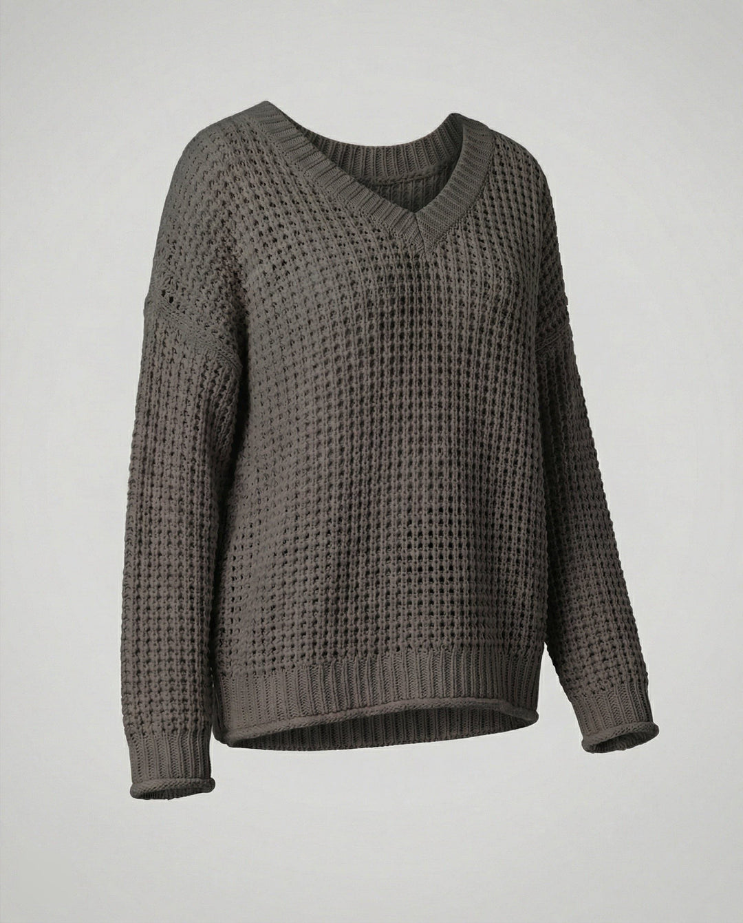 Azelma | Women's Ribbed Knit Oversized Pullover with V-Neck