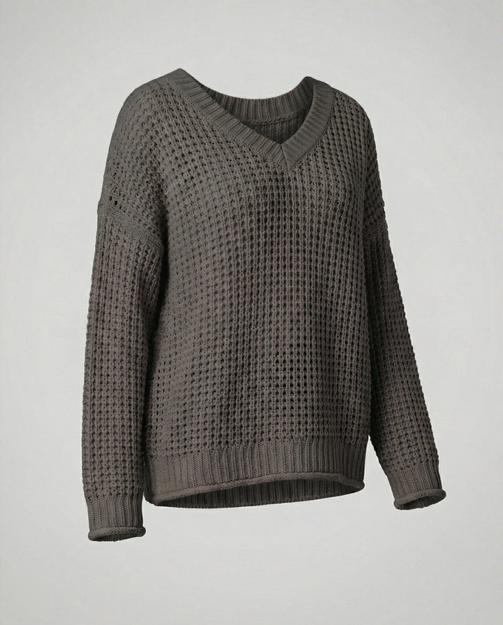 Azelma | Women's Ribbed Knit Oversized Pullover with V-Neck