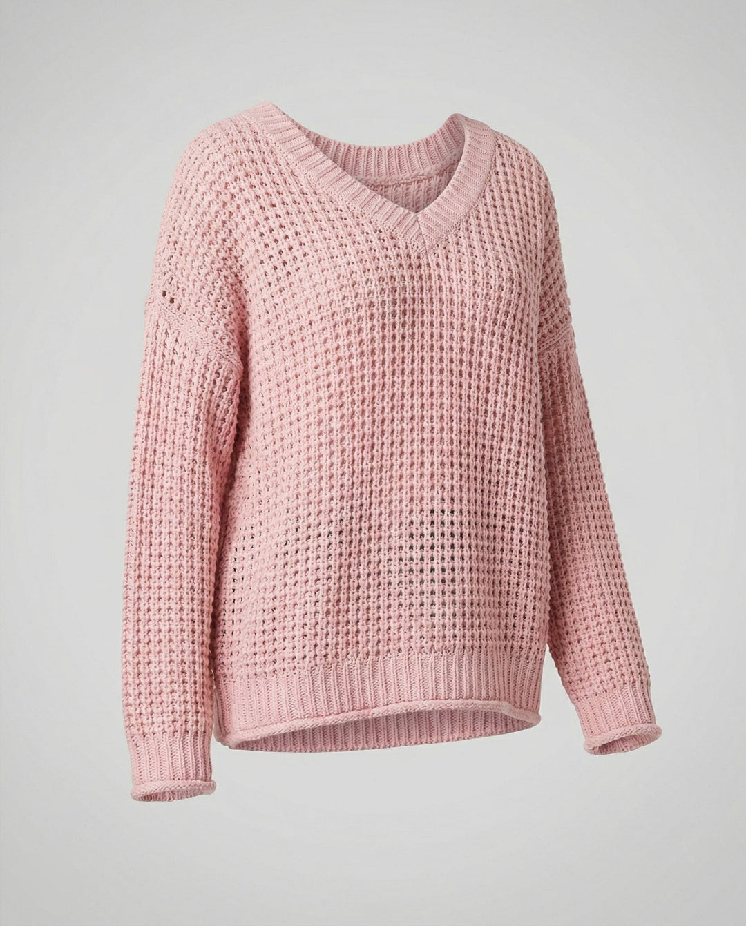 Azelma | Women's Ribbed Knit Oversized Pullover with V-Neck