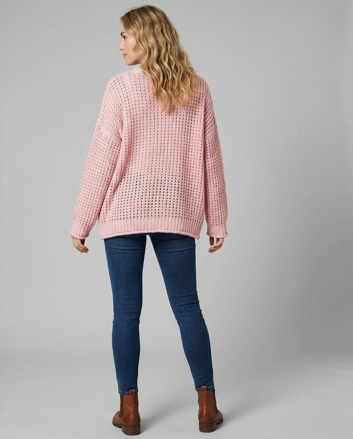 Azelma | Women's Ribbed Knit Oversized Pullover with V-Neck