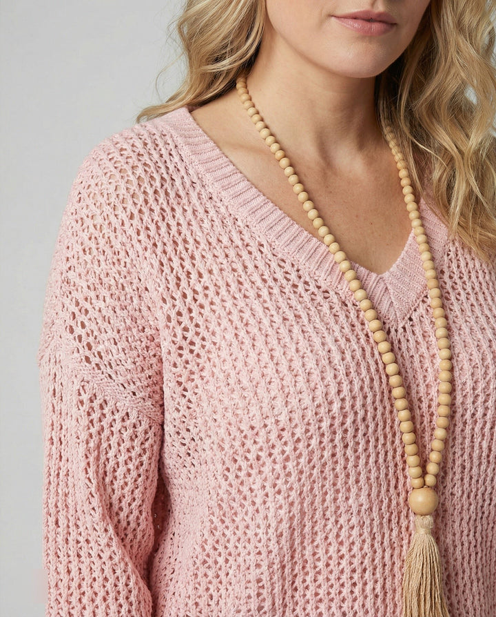 Azelma | Women's Ribbed Knit Oversized Pullover with V-Neck