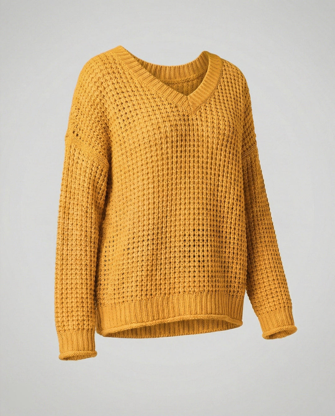 Azelma | Women's Ribbed Knit Oversized Pullover with V-Neck