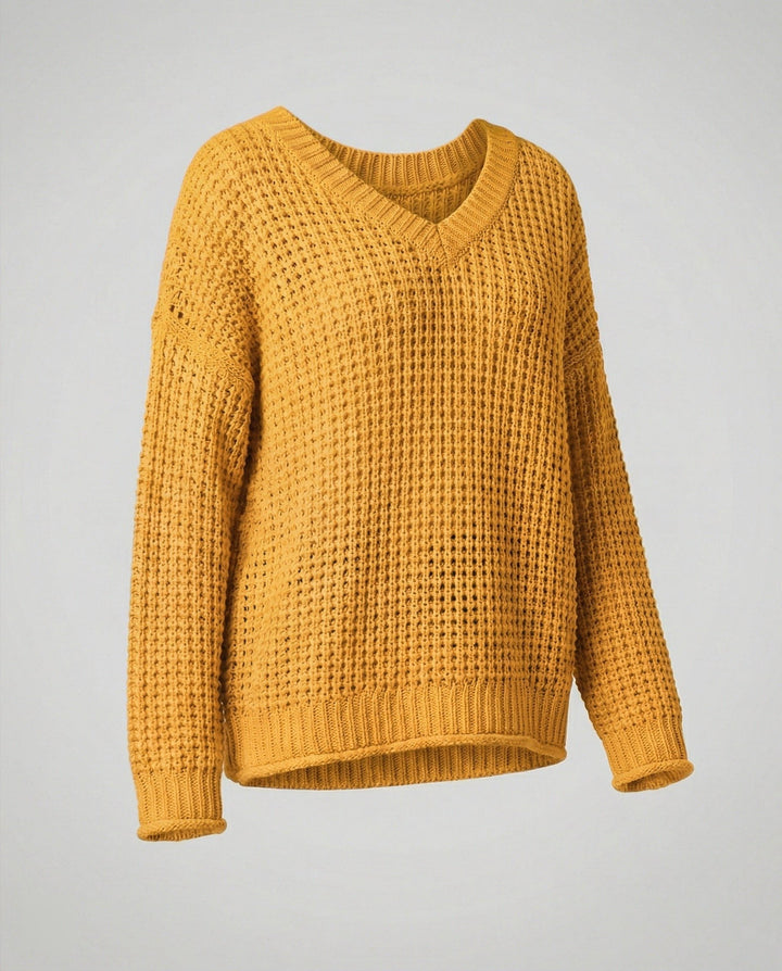 Azelma | Women's Ribbed Knit Oversized Pullover with V-Neck