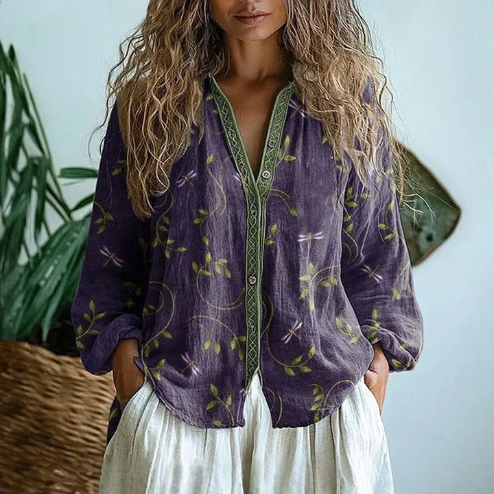 Petra | Embroidered Blouse with V-Neck and Long Sleeves for Women - Lavinem