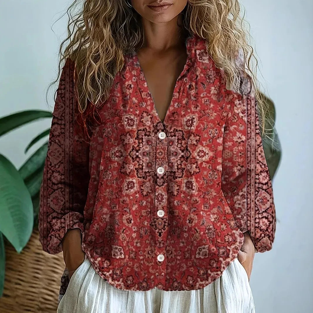 Petra | Embroidered Blouse with V-Neck and Long Sleeves for Women - Lavinem