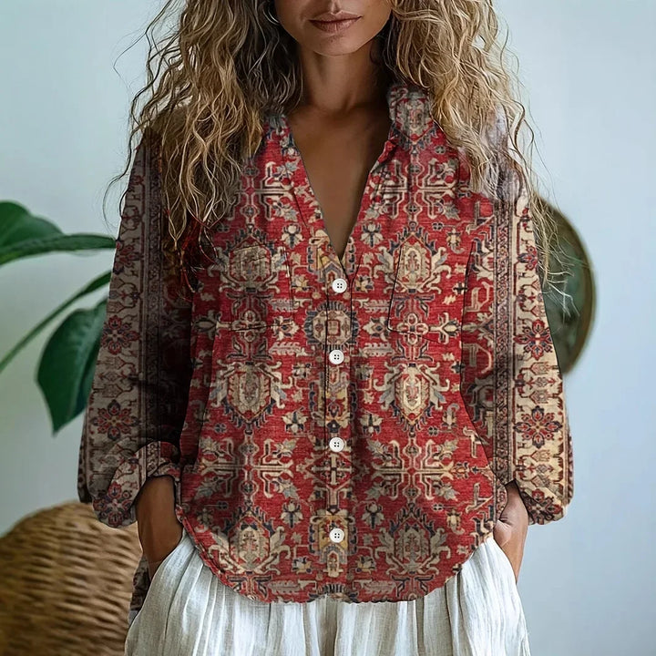 Petra | Embroidered Blouse with V-Neck and Long Sleeves for Women - Lavinem