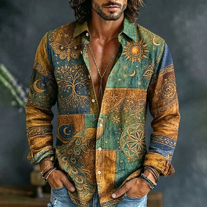 Benedict | Men's Sun and Moon Print Long Sleeve Shirt
