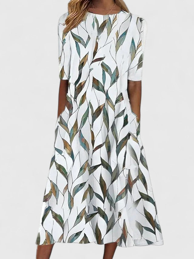 Women's Floral Round-Neck Midi Dress for Summer — view 2