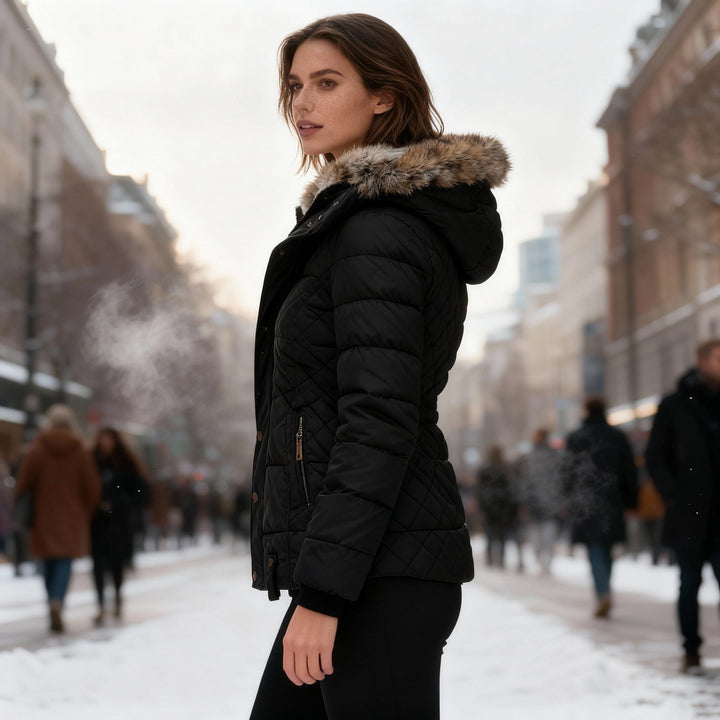 Janneke | Women's Quilted Puffer Jacket with Faux Fur Hood