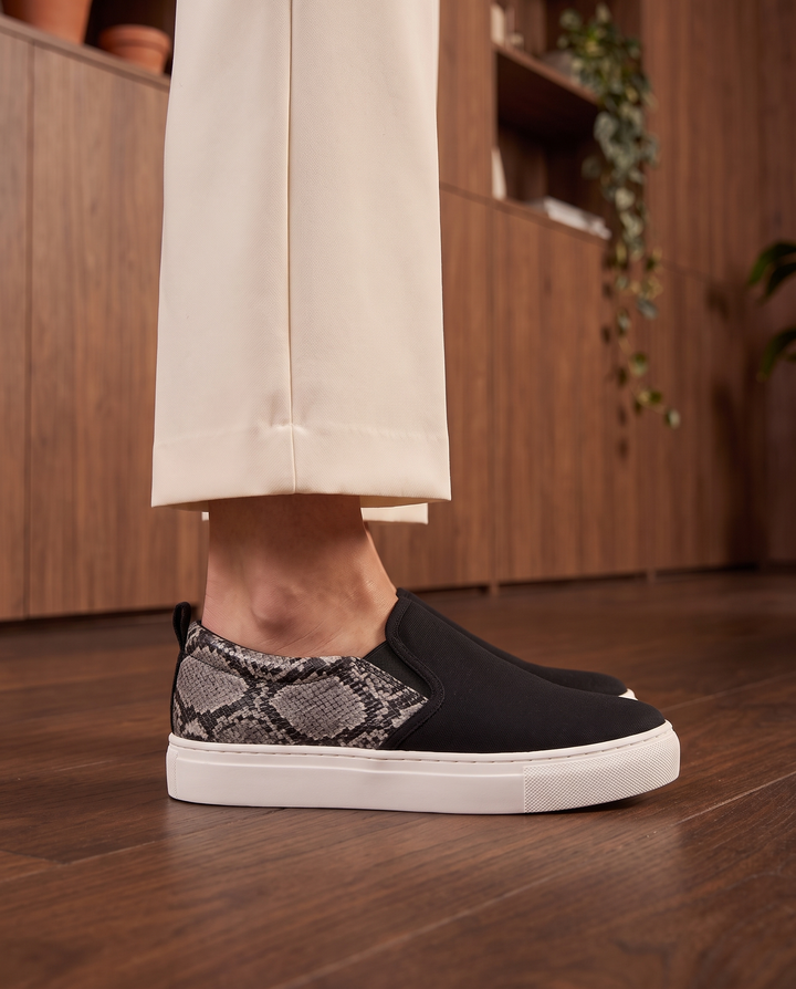 Raleigh | Women's Orthopedic Arch-Support Loafers for Walking in Black, side profile on the foot