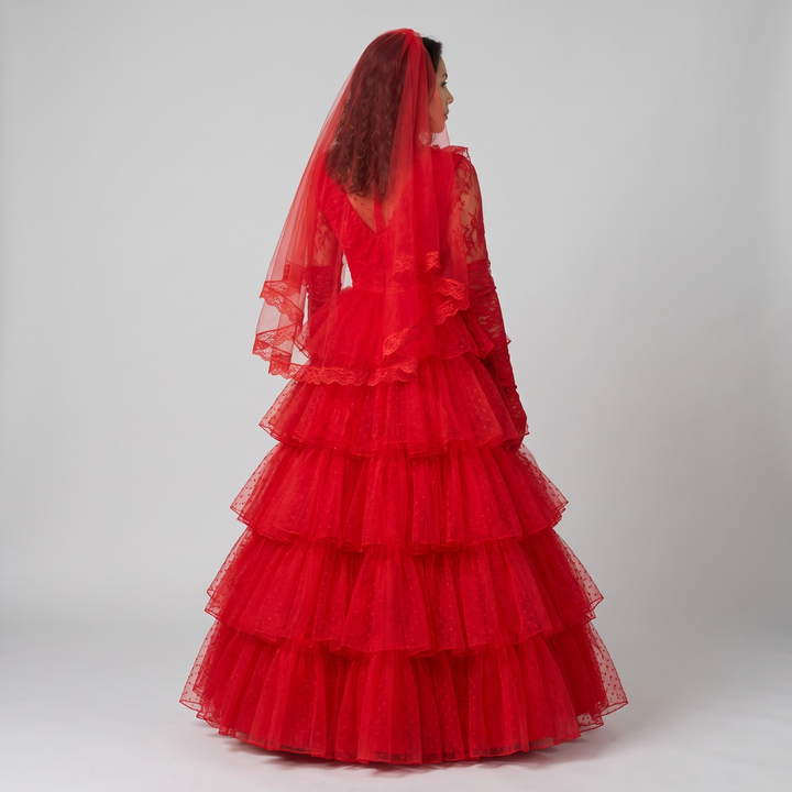 Women's Red Ghost Bride Gown Costume with Veil - image 2