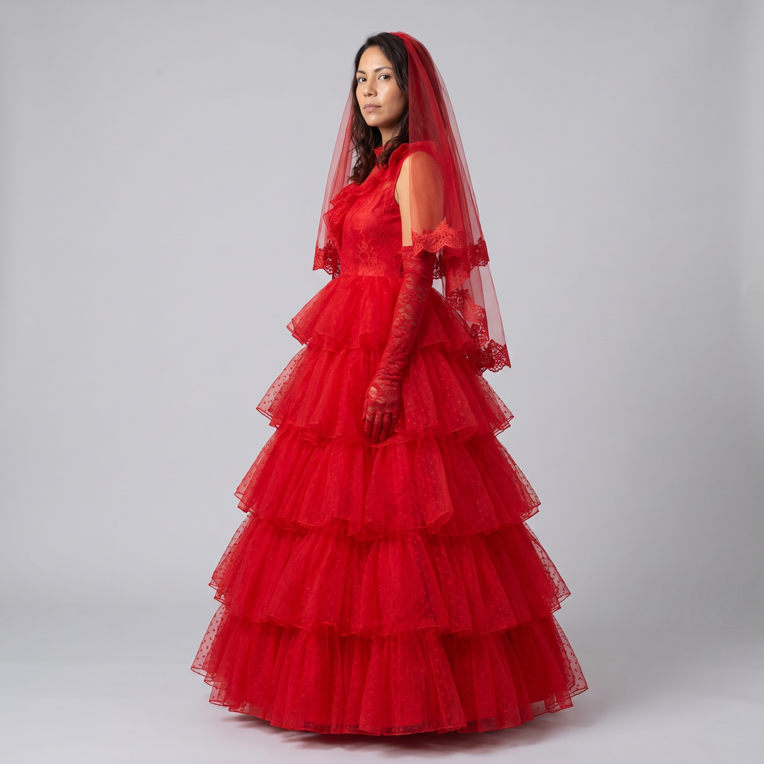 Women's Red Ghost Bride Gown Costume with Veil - image 4