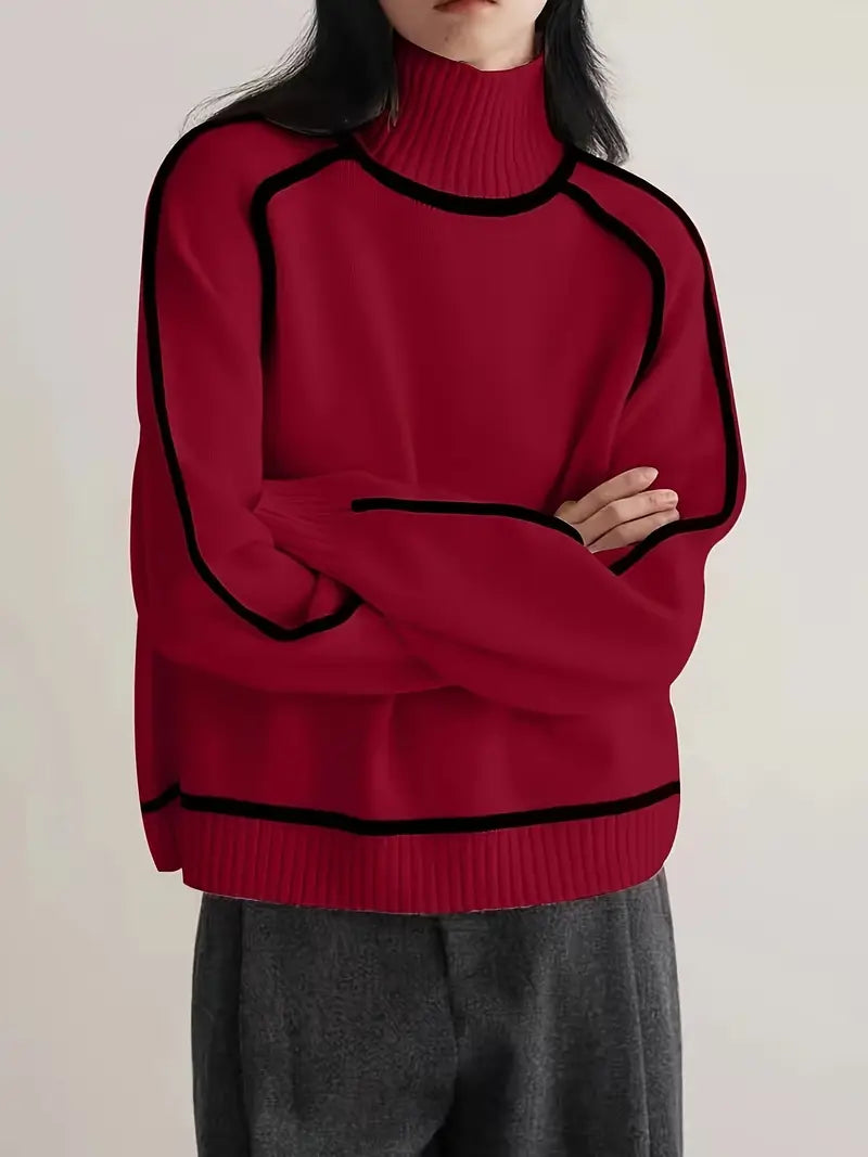 Genevieve | Women's Turtleneck Oversized Roll-Neck Jumper for Fall and Winter in Red