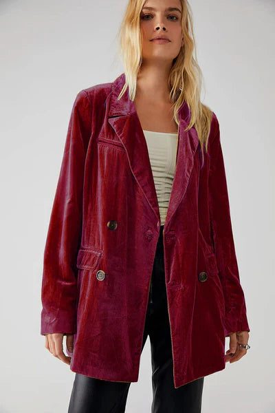 Dietlinde | Women's Relaxed Velvet Blazer with Long Sleeves