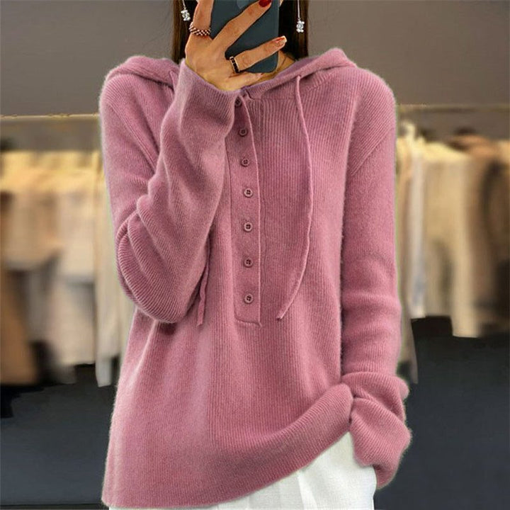Raffaella | Women's Ribbed Knit Button-Up Hoodie