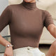 Danica | Women's Ribbed Knit Top with Roll Neck and Short Sleeves