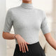 Danica | Women's Ribbed Knit Top with Roll Neck and Short Sleeves
