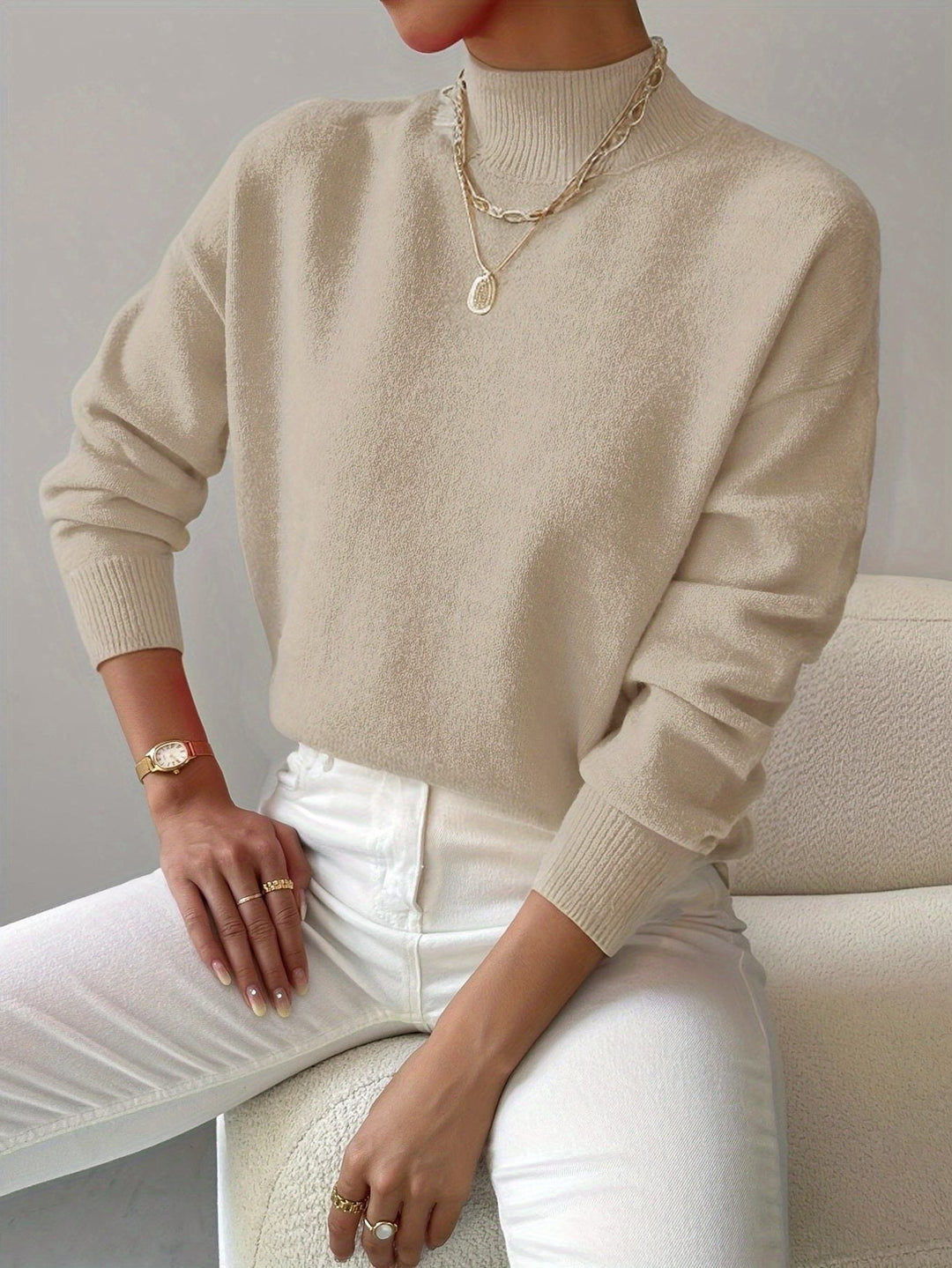 Coralinde | Women's Ribbed Knit Sweater with Roll Neck