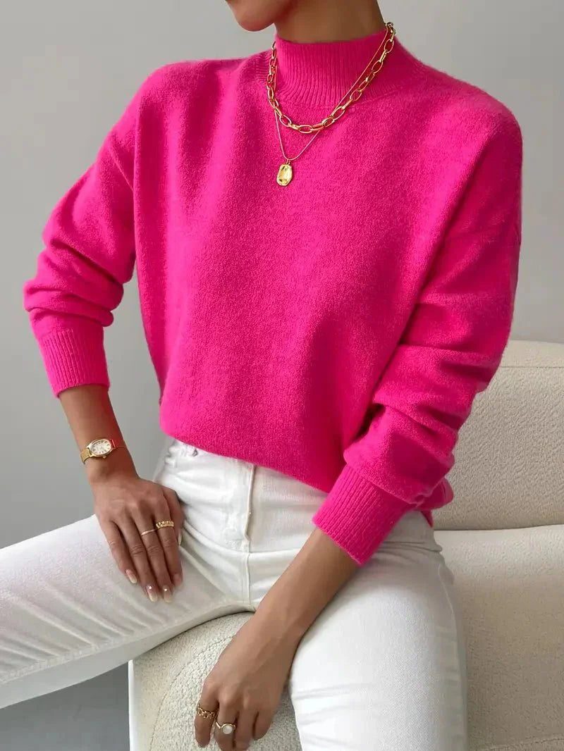 Coralinde | Women's Ribbed Knit Sweater with Roll Neck