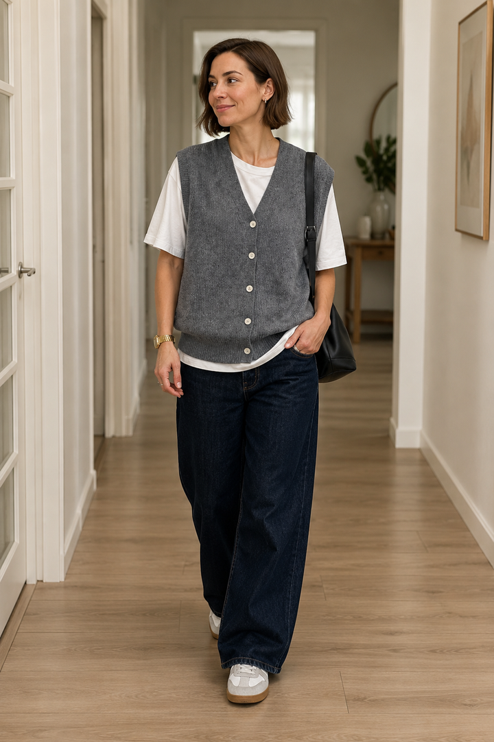 Kaatje | Women's Ribbed Knit Vest with Button-Down