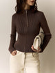 Stefanie | Women's Ribbed Knit Zip-Up Sweater with Roll Neck