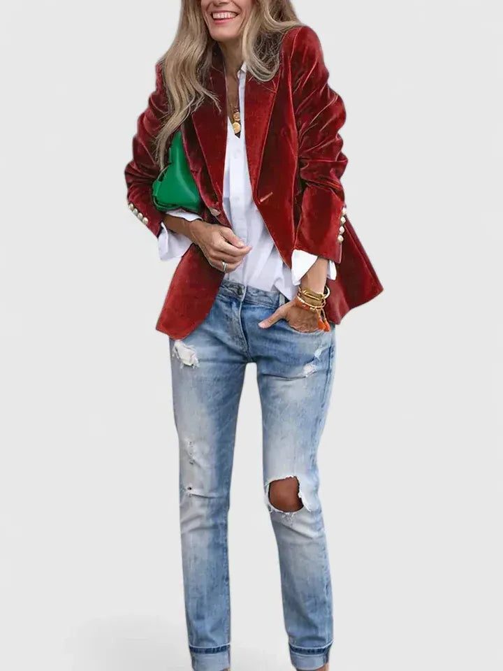 Ysabeau | Women's Velvet Blazer with Notch Lapel