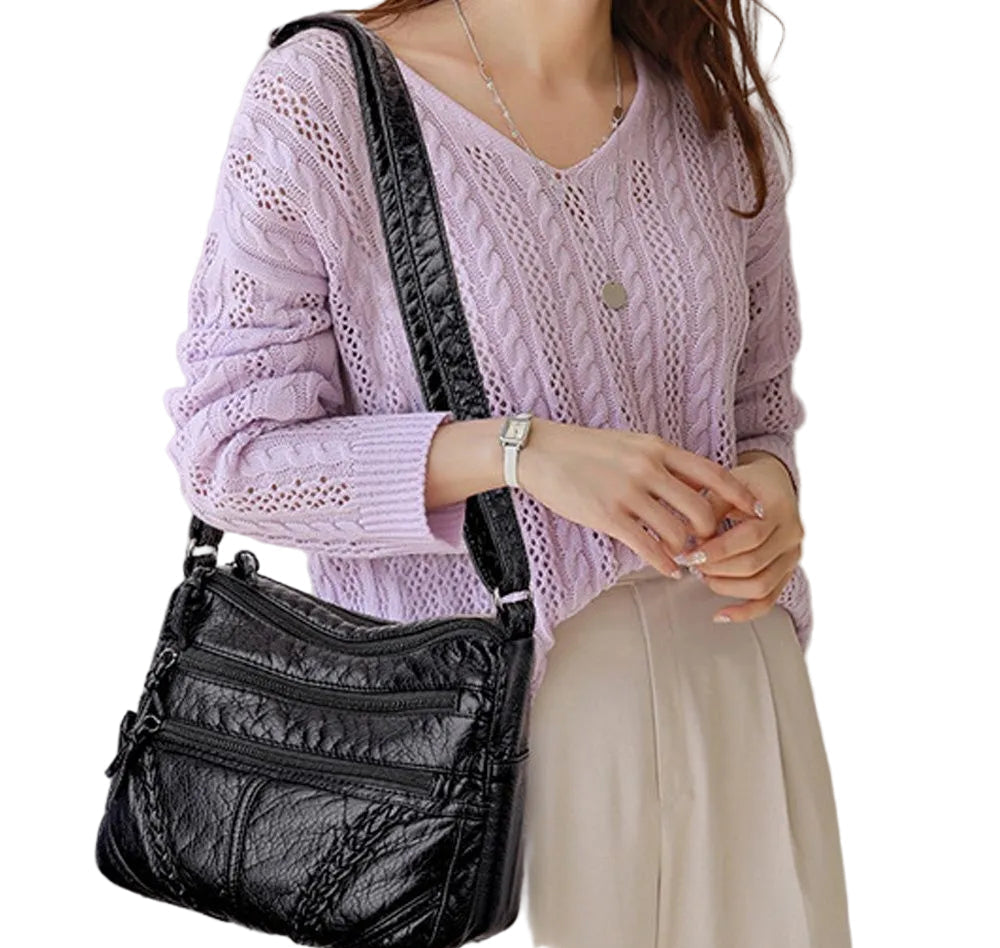 Nanette | Women's Soft Leather Multi-Zip Shoulder Bag