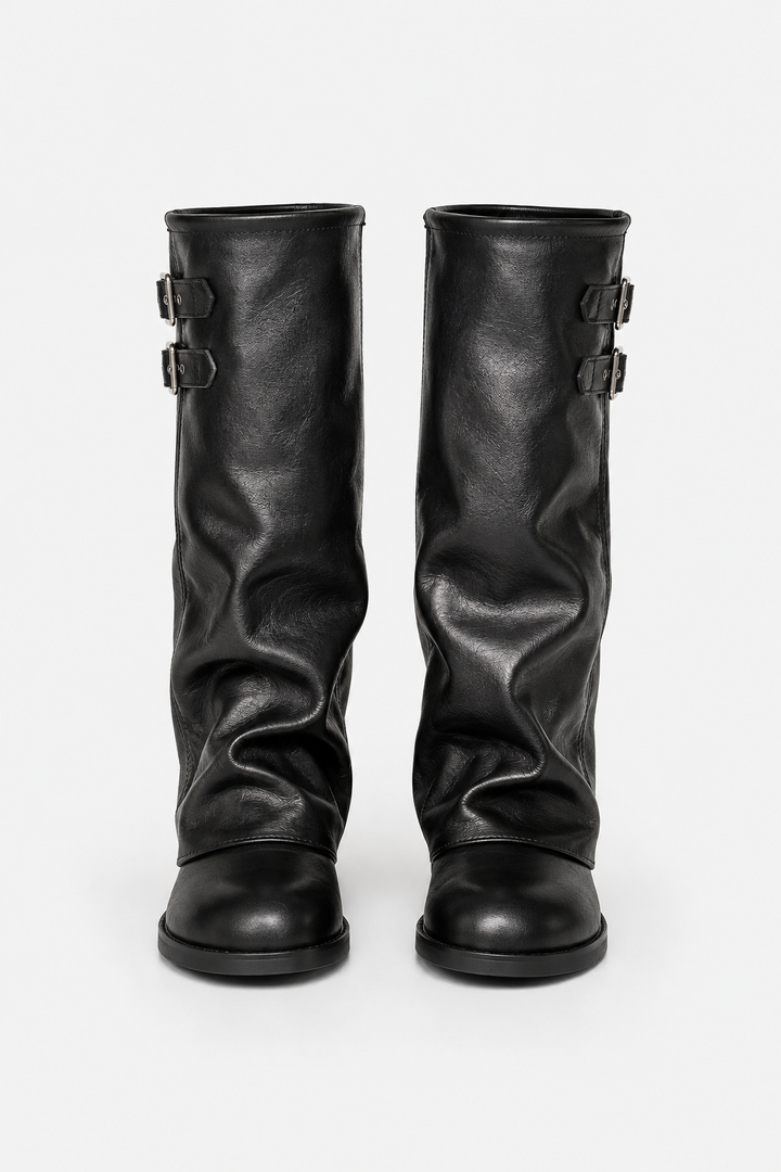 Valeriane | Women's Slouch Knee-High Boots with Buckle Straps