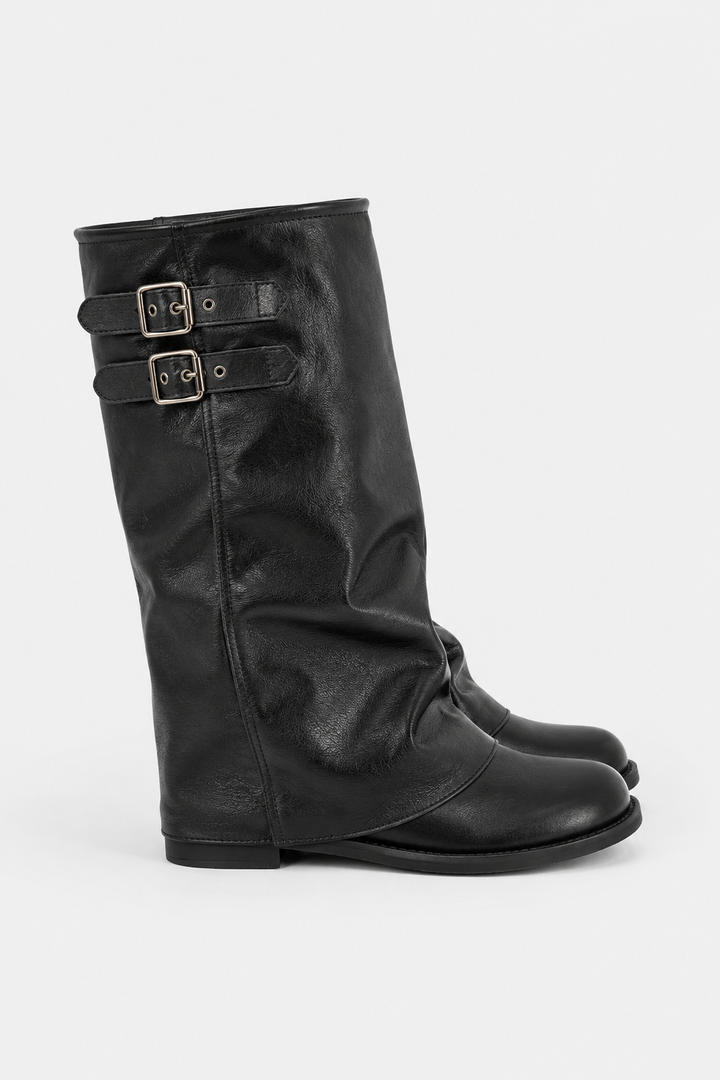 Valeriane | Women's Slouch Knee-High Boots with Buckle Straps