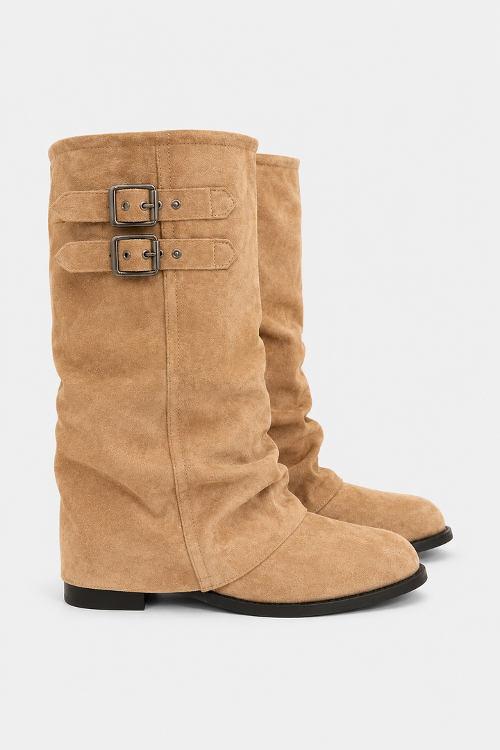 Valeriane | Women's Slouch Knee-High Boots with Buckle Straps