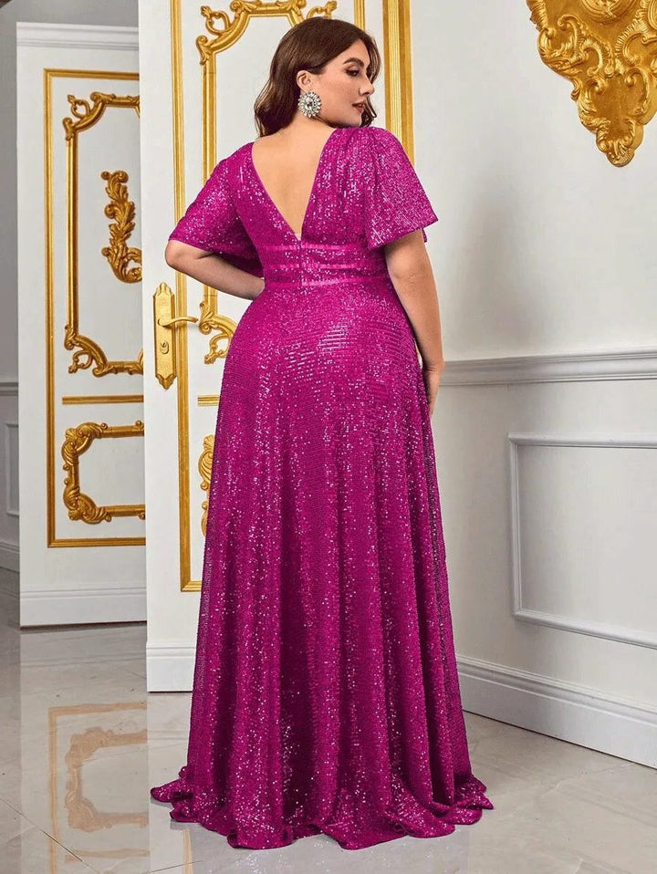 Sade | Women's Sequin Maxi Dress with V-Neck and Short Sleeves