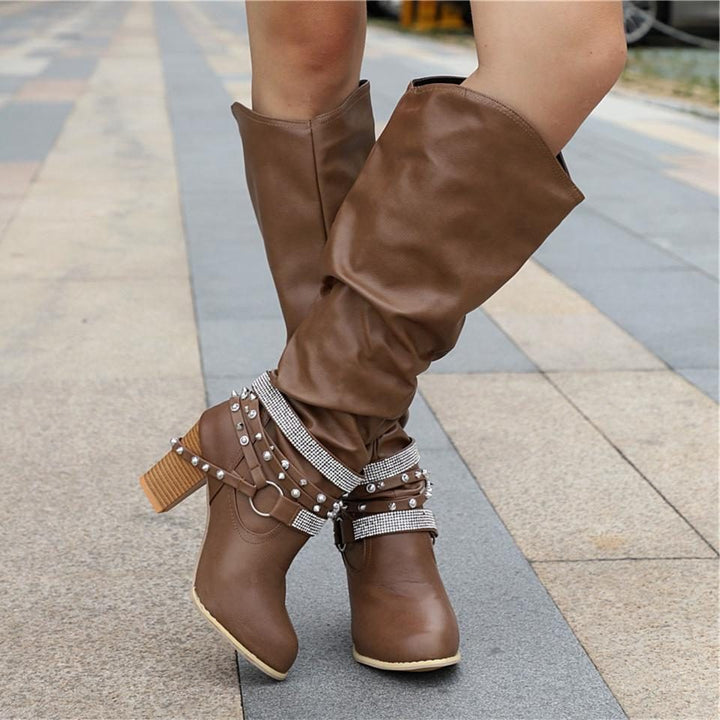 Florentyna | Women's Slouchy Knee-High Block Heel Boots