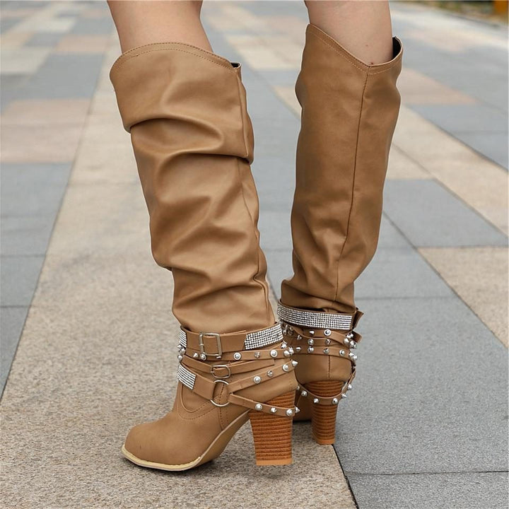 Florentyna | Women's Slouchy Knee-High Block Heel Boots